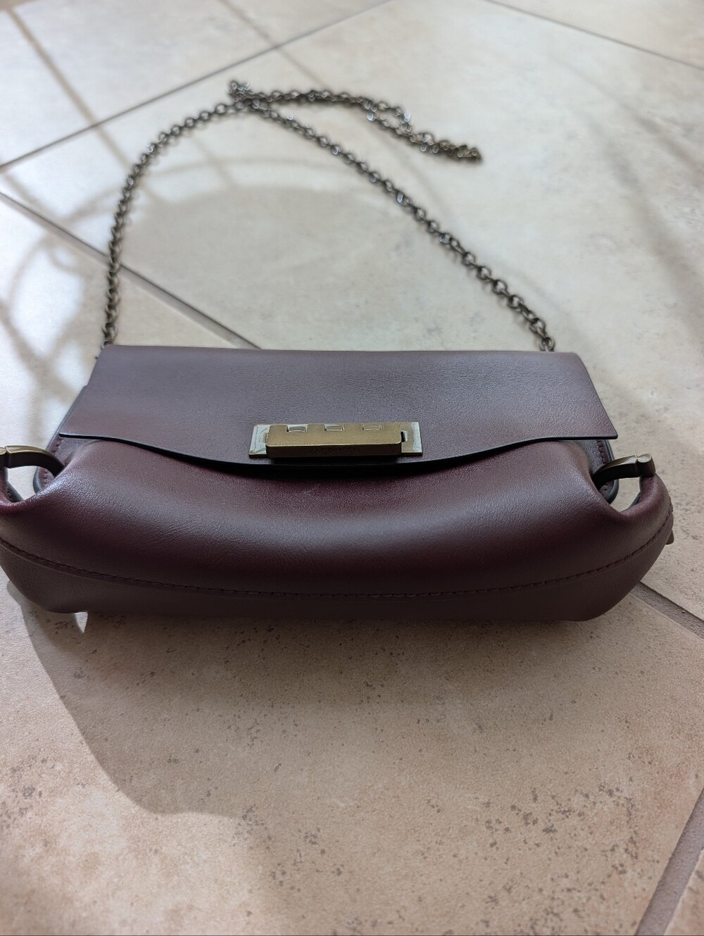 ZAC Zac Posen burgandy Leather EARTHETTE Crossbody Clutch.